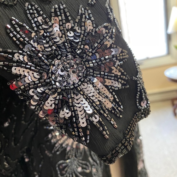 Vintage Silk Beaded Evening Jacket Sz Medium sequin 90s 80s Black - Picture 8 of 10